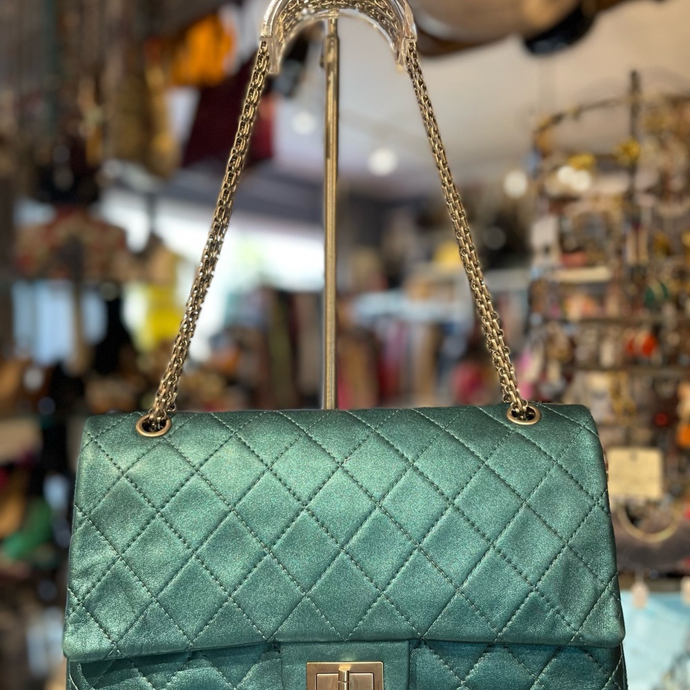 Pre Owned Chanel Designer Metallic 2.55 Re-Issue Double Flap 227 Handbag